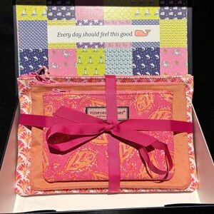 Vineyard Vines Pink and Orange Paisley Pouch Set